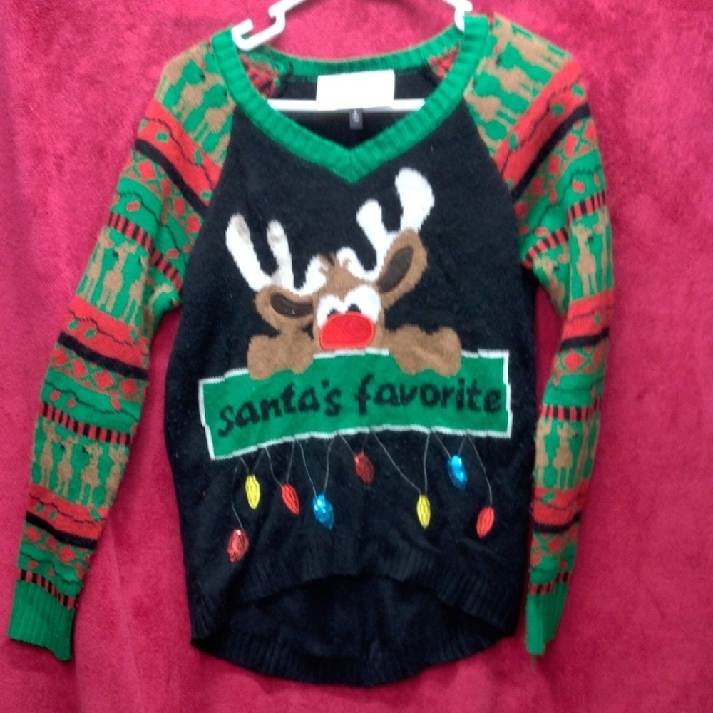 Santa's Favorite Women's Christmas Sweater - Black, Green, Red